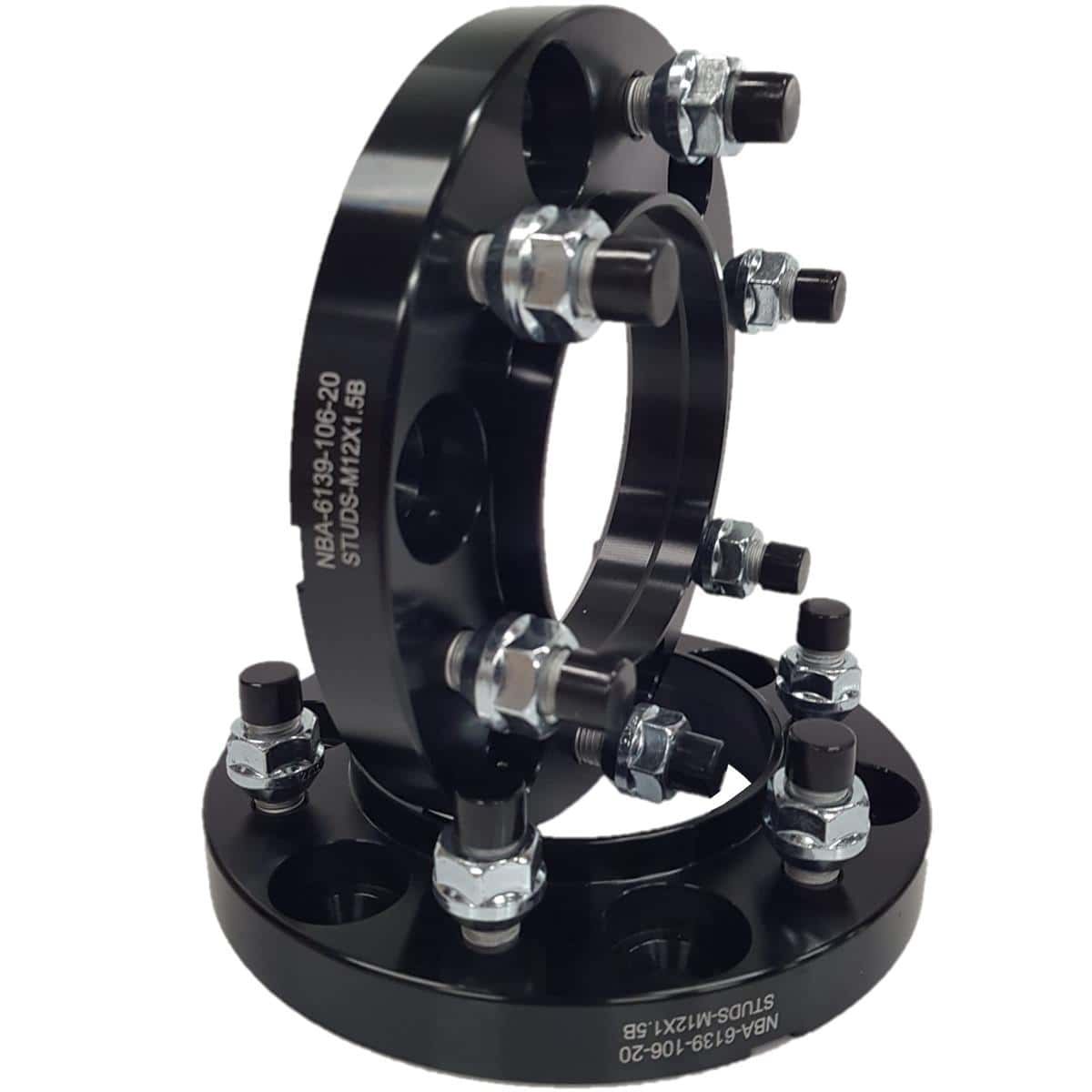 Flancis 20 mm 2 gab 6x139.7 106.2 mm With Studs and Nuts M12x1.5 Black (NBA-6139-106-20-STUDS-M12X1.5B)